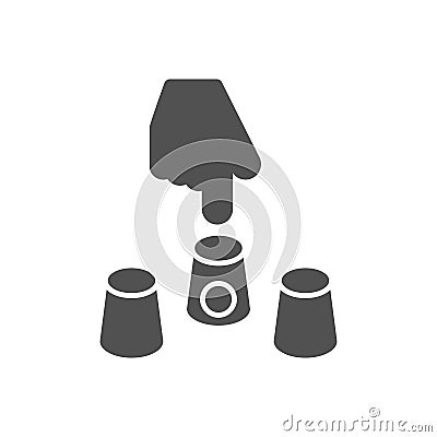 Three thimbles and a ball.Thimbles gambling game icon in flat style. Vector Illustration